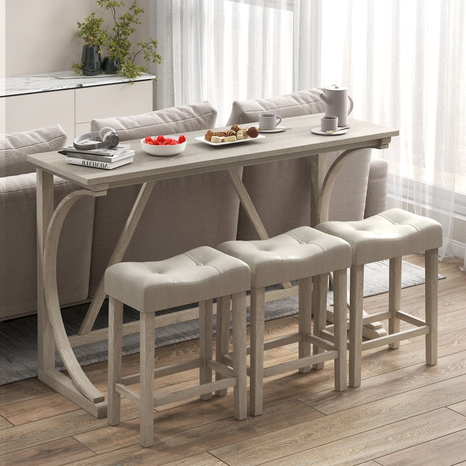 image 1 of COSTWAY 4-Piece Height Bistro Table and Saddle Seat Stools