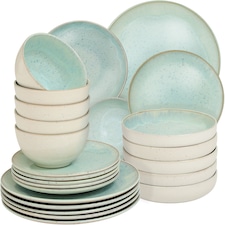 Dinner Set Mare in Glazed Stoneware for 6 People, Microwave- and Dishwasher-Safe | Green | mint | 1
