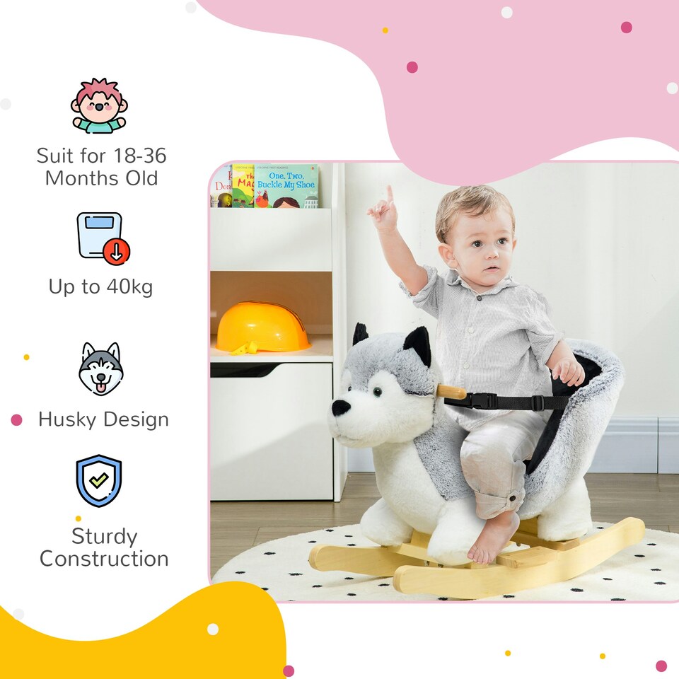 image 1 of HOMCOM Husky-Shaped Baby Rocking Horse with Seatbelt, for Ages 18-36 Months