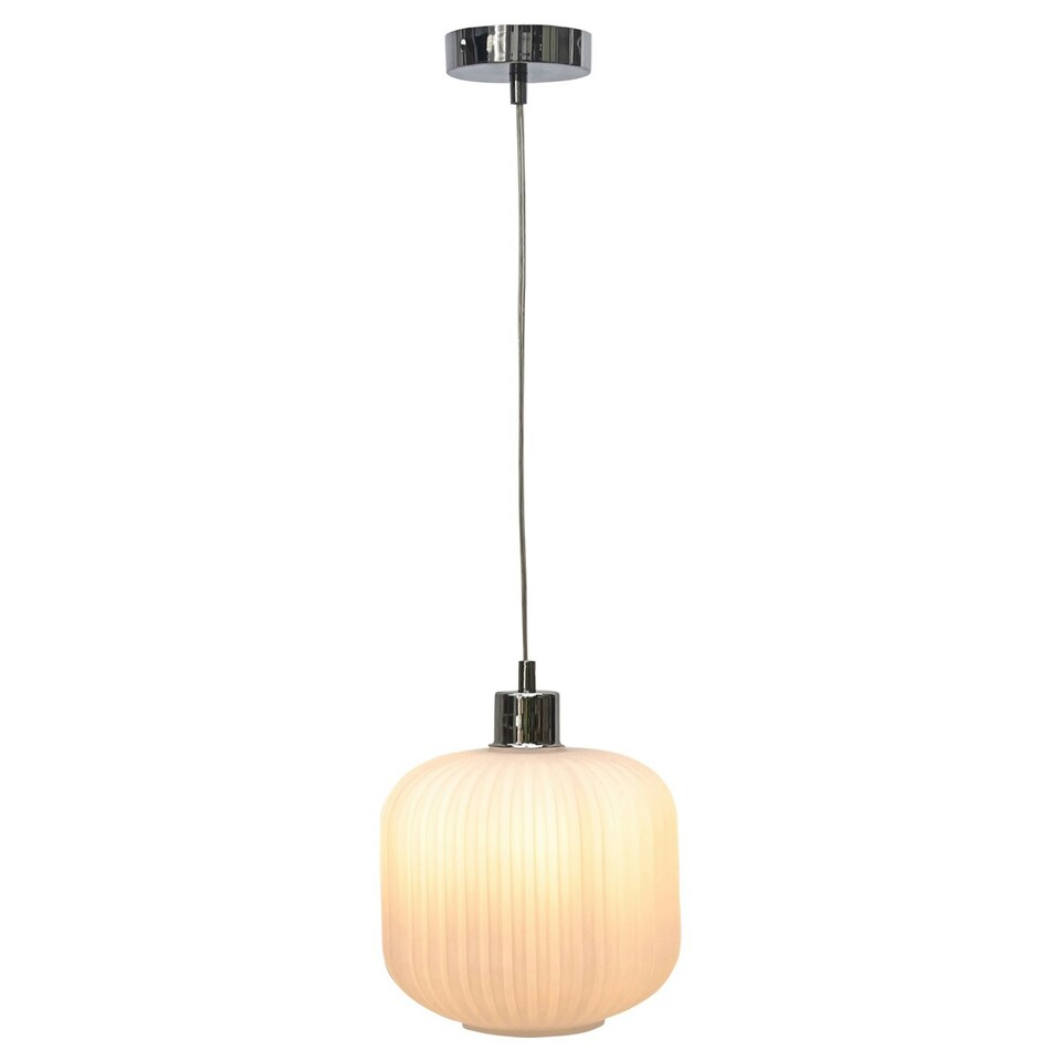 image 1 of First Choice Lighting Bento White Ribbed Glass with Chrome Pendant Fitting Chrome | White
