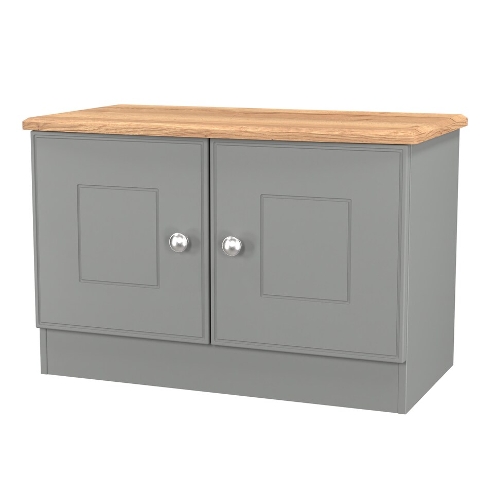 image 1 of Albert Compact 2 Door Cupboard in Dusk Grey & Riviera Oak (Ready Assembled) | Grey | Dusk Grey & Riviera Oak