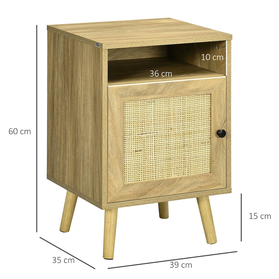 image 1 of HOMCOM Nightstand, Rattan Bedside Table w/ Cabinet, Shelf, Natural
