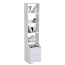 Living and Home 5-Tier Slim Storage Shelving Unit with Lockable Drawer - White