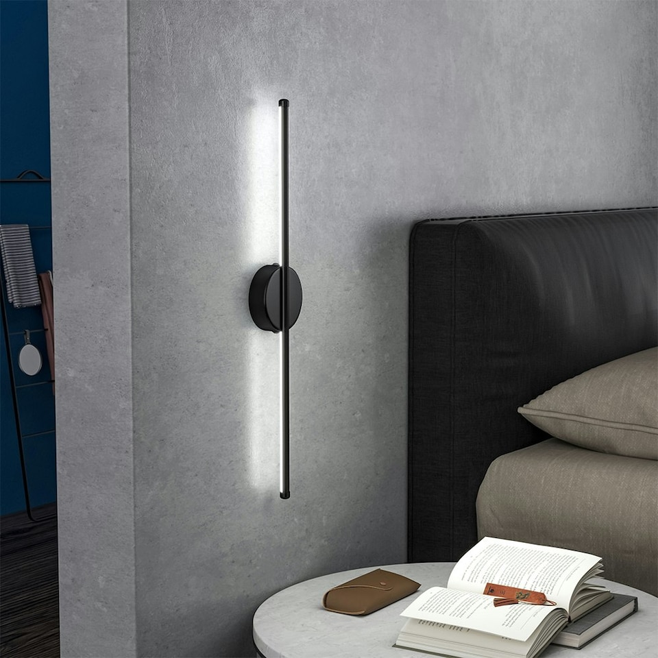 image 1 of Living and Home Minimalistic Linear LED Wall Sconce, 60cm Black
