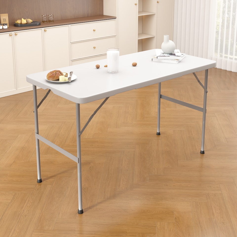 image 1 of 4ft Folding Table heavy duty Outdoor and Indoor use Garden Camping Event Table  White | White | White