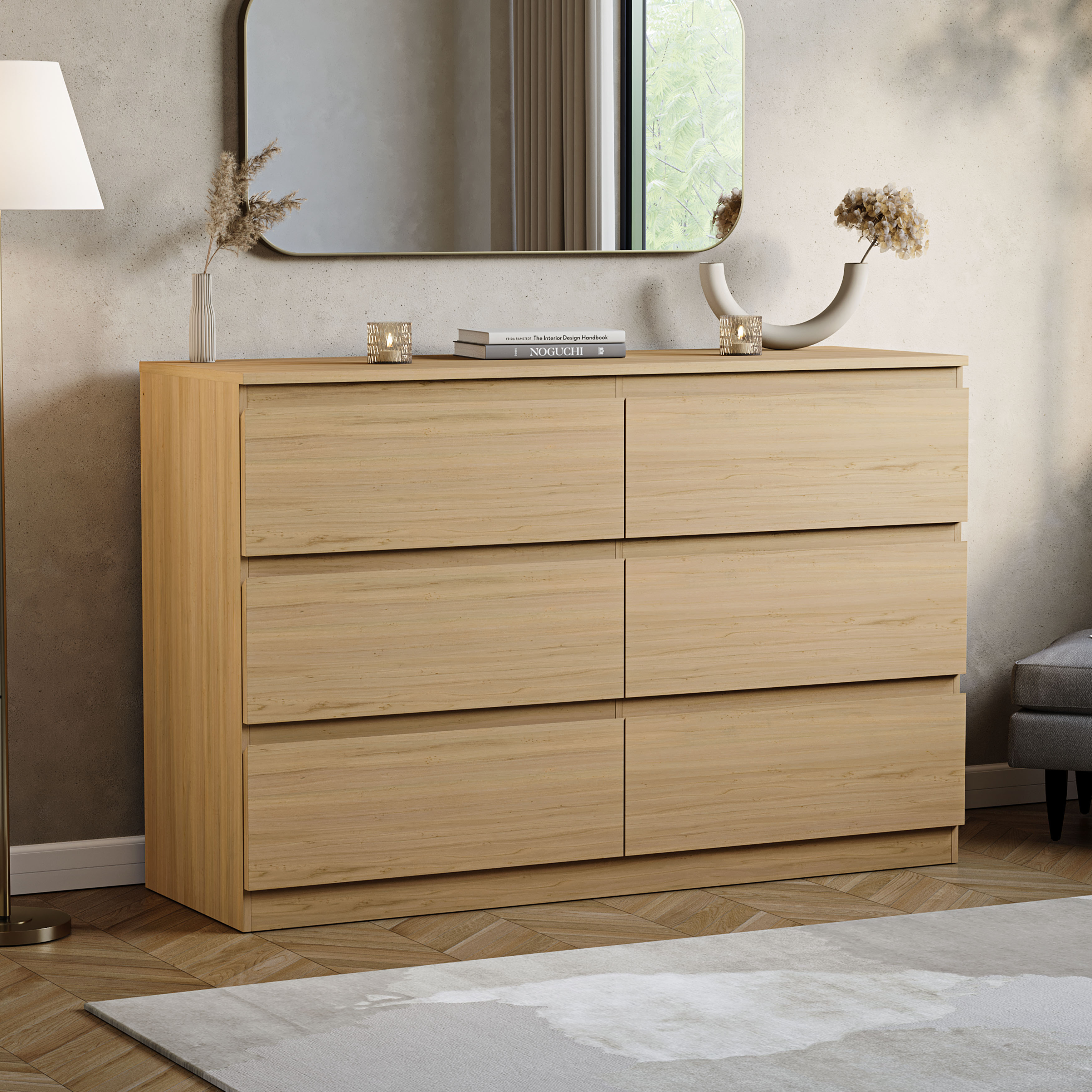 Vida Designs Denver 6 Drawer Chest of Drawers Bedroom Storage, Pine