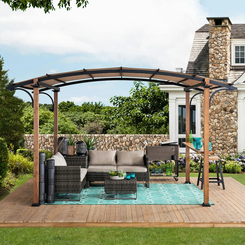 image 1 of Sunjoy 4m x 2.6m Steel Pergola-Wood Colored Frame