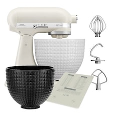 KitchenAid Artisan Mixer 156 Monochrome White with Ceramic Bowl & FREE Gifts