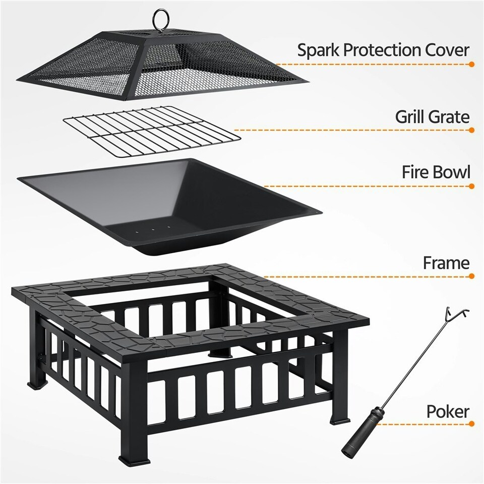 image 1 of Yaheetech 86 cm Outdoor Metal Square Fire Pit