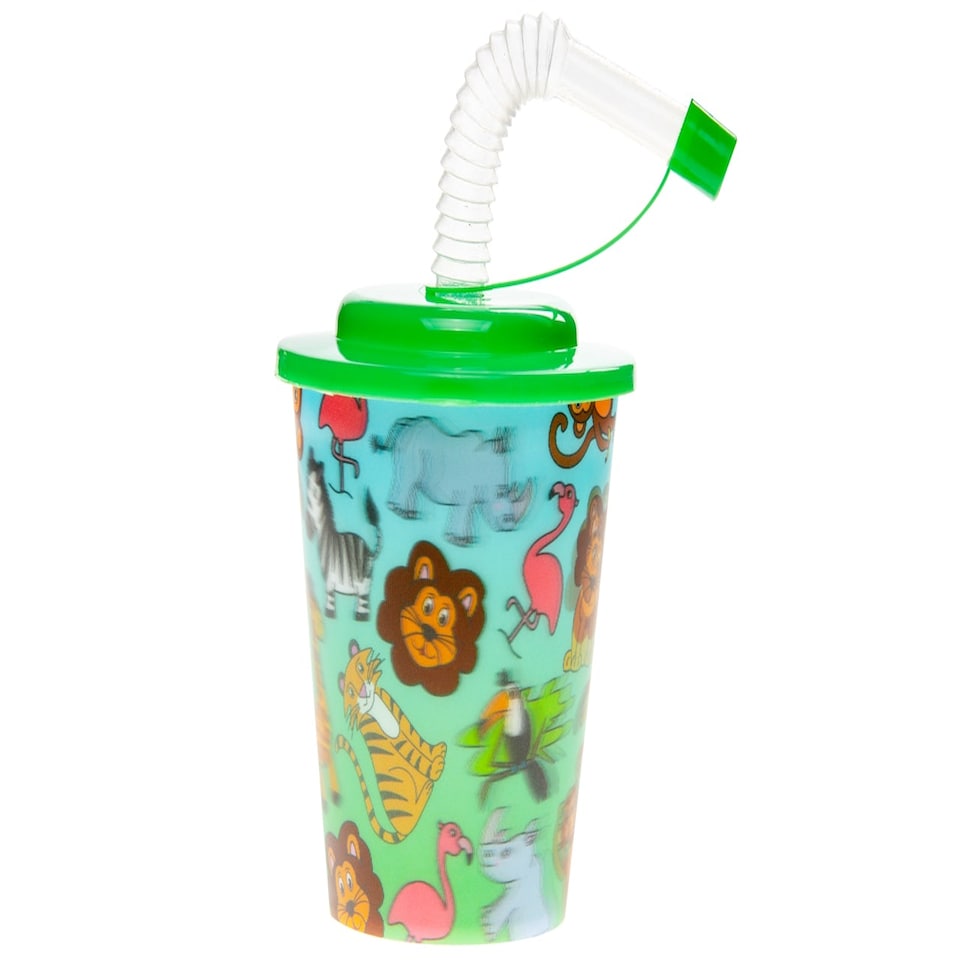 image 1 of Wild Animals 3D Cup With Straw and Lid