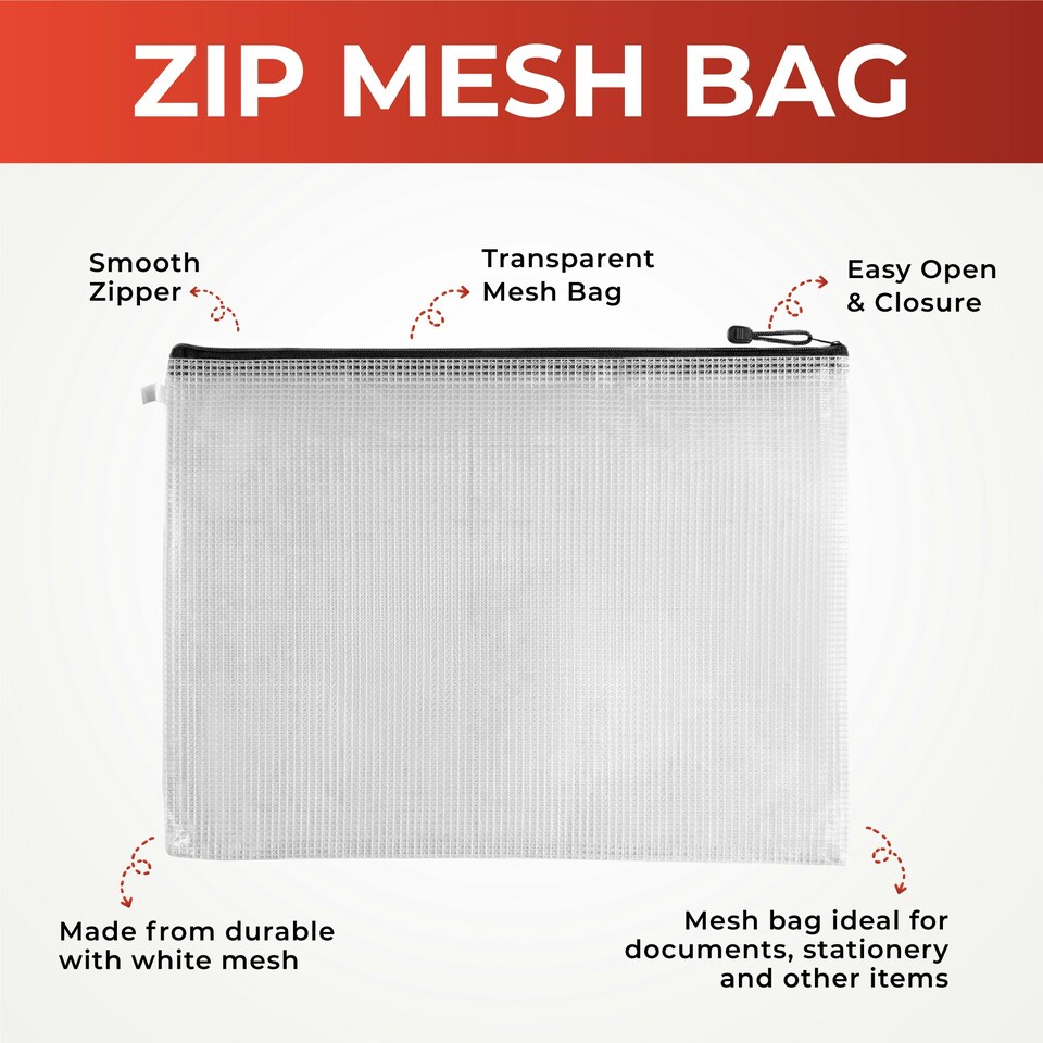 image 1 of Pack of 12 A5 Black Zip Strong Mesh Bags - Tough Waterproof Storage