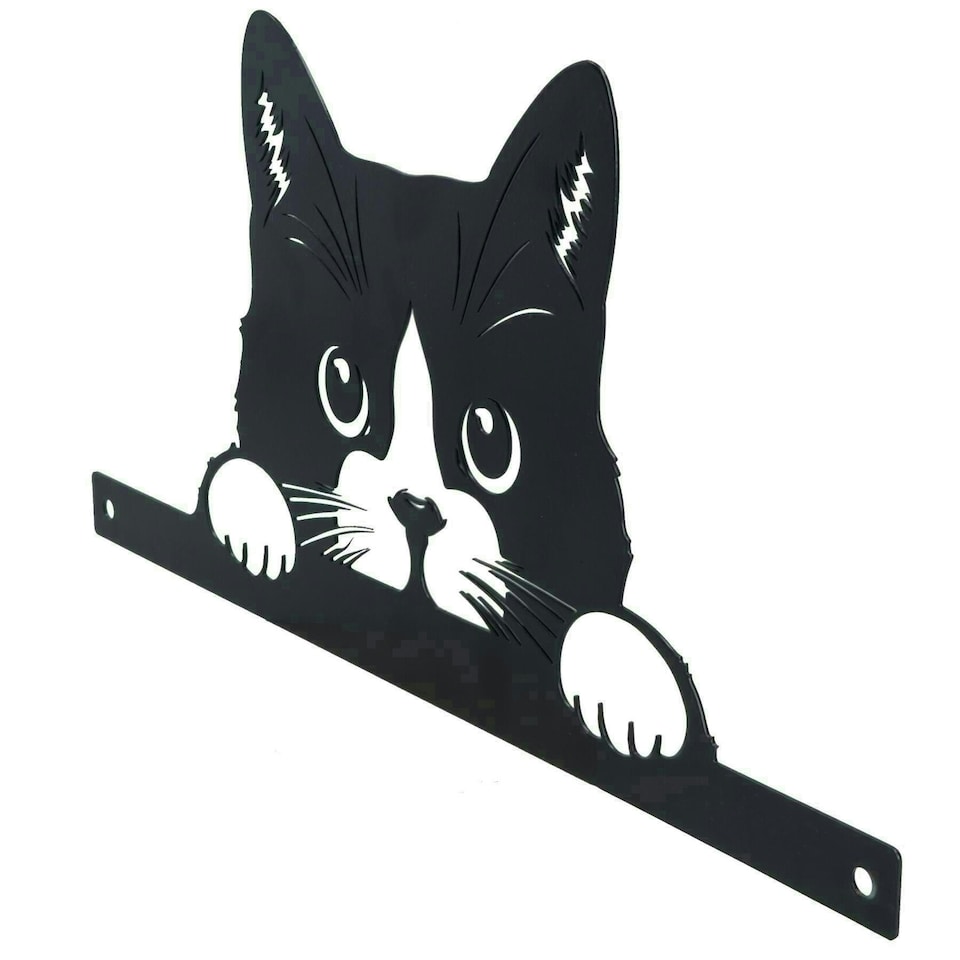 image 1 of Black Metal Peeking Cat Silhouette with Fixing Plate Garden Ornament Gift