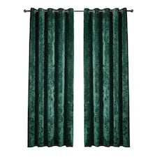 Crushed Velvet Eyelet Curtains Luxurious Finish for Contemporary Homes | Green | Emerald | (W) 168cm x (L) 228cm