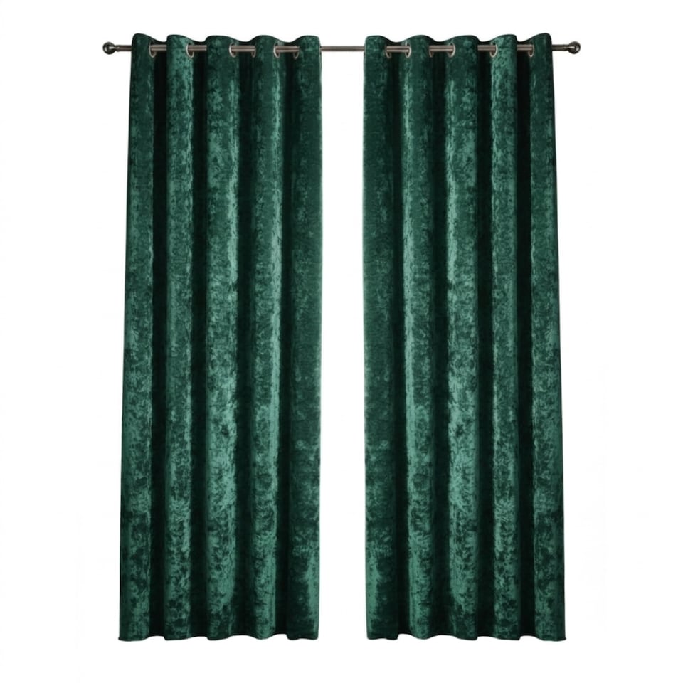 image 1 of Crushed Velvet Eyelet Curtains Luxurious Finish for Contemporary Homes | Green | Emerald | (W) 168cm x (L) 228cm
