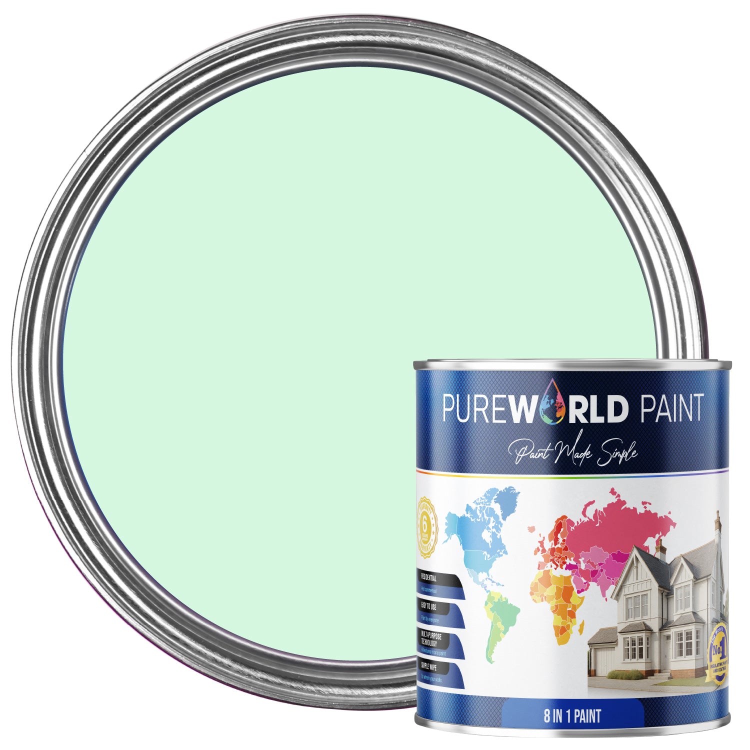 PUREWORLD All-in-One Paint & Primer - Multi-Surface Interior & Exterior, Walls & Wood - Mint Green - 1L - Matt