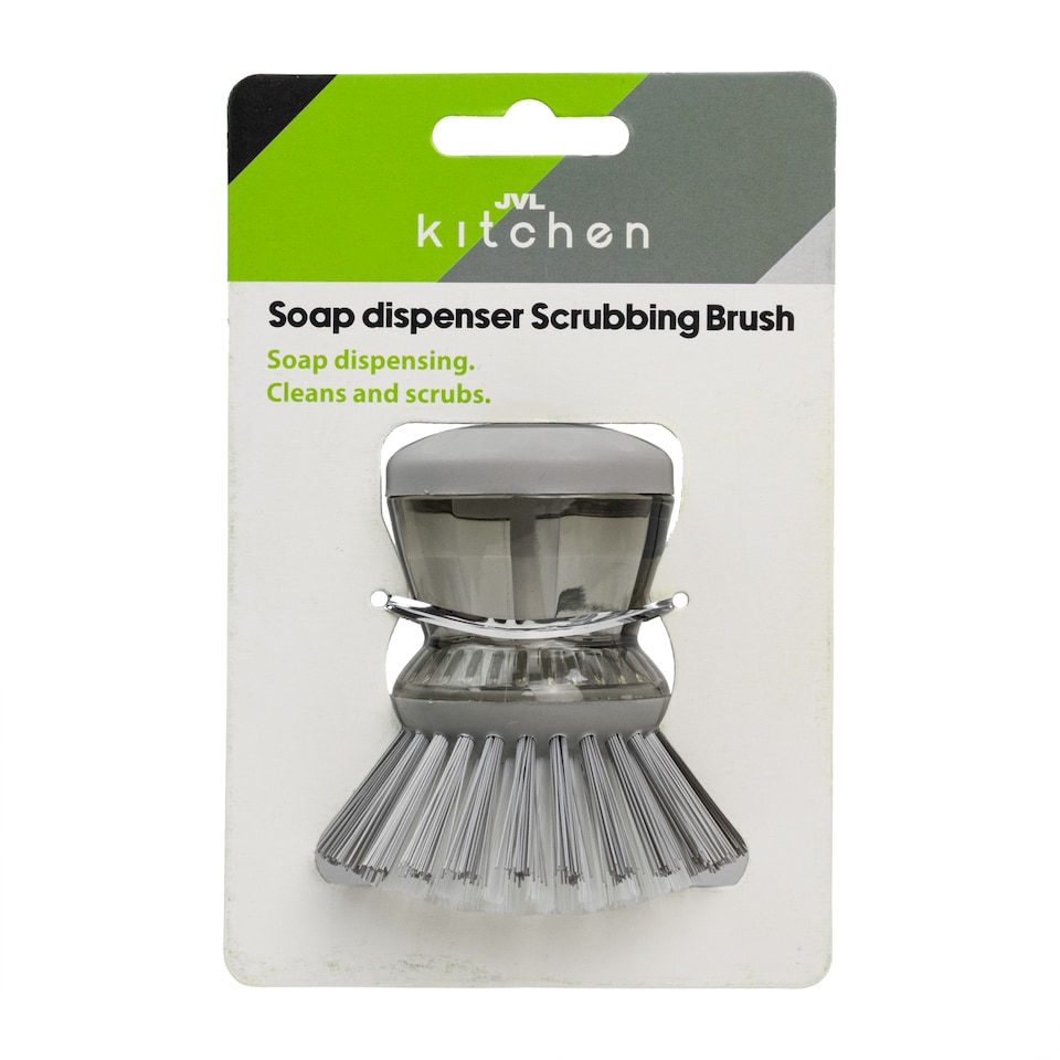 image 1 of JVL Cleaning Caddy Set with Soap Dispensing Dish Brush, Scrubbing Brush, Microfibre Cloth, Microfibre Cleaning Mitt & 3 in 1 Window Squeegee Household Cleaning Kit