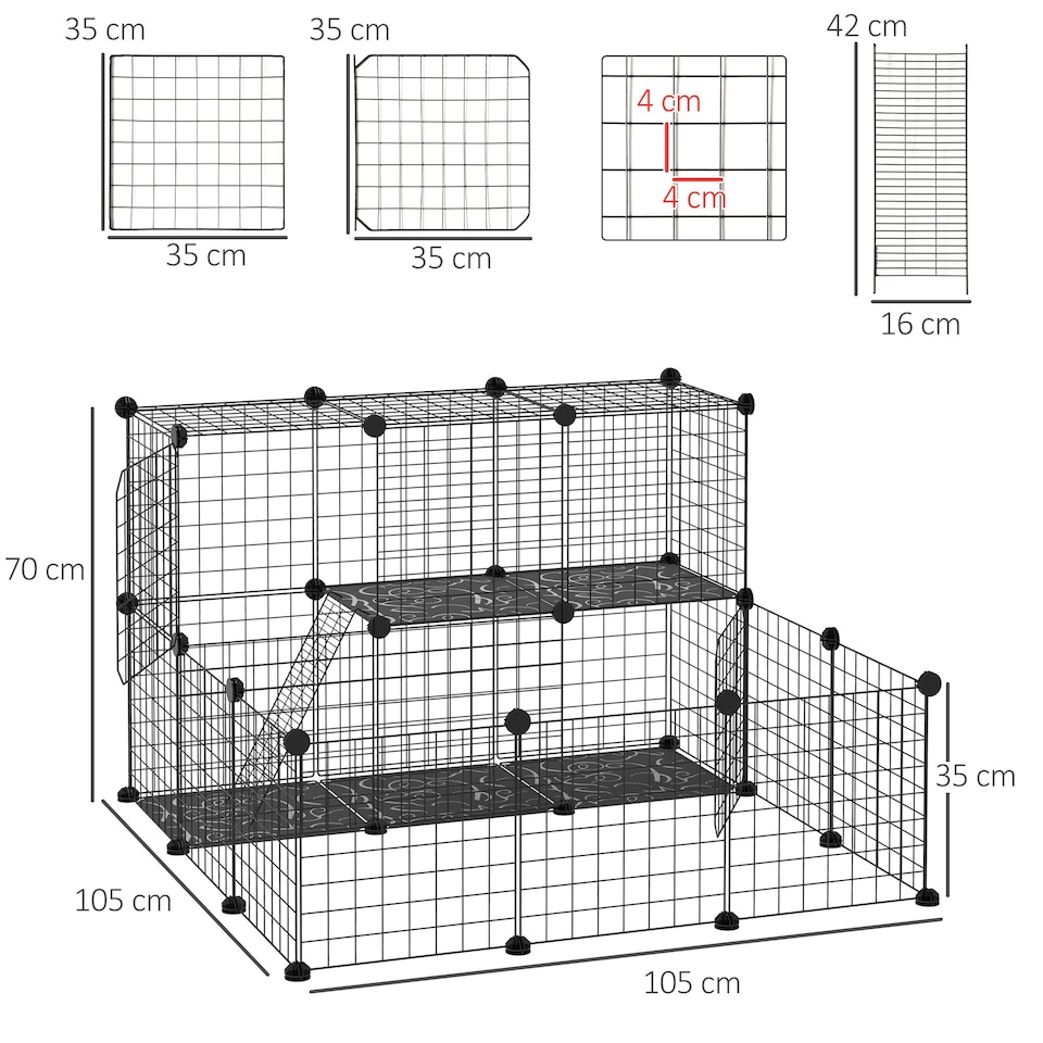 image 1 of PawHut Pet Playpen DIY Small Animal Cage for Rabbit Ferret Chinchilla - Black