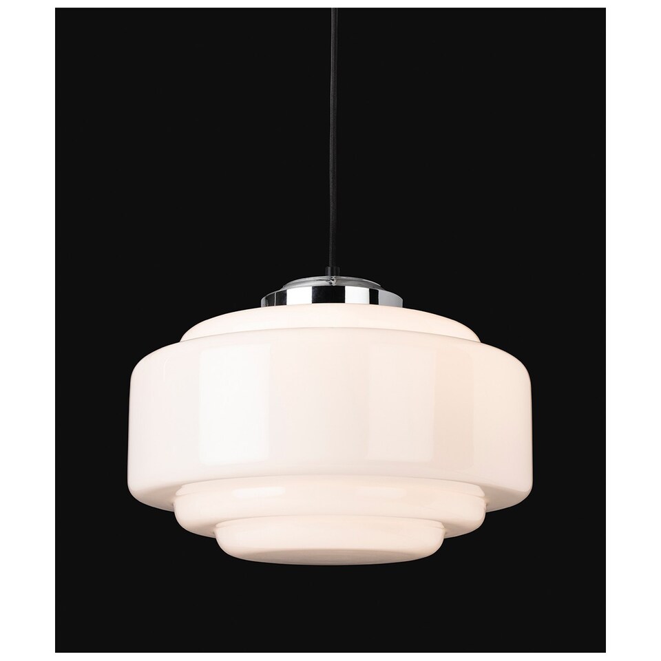 image 1 of Art Deco Pendant Light Chrome with Opal White Glass