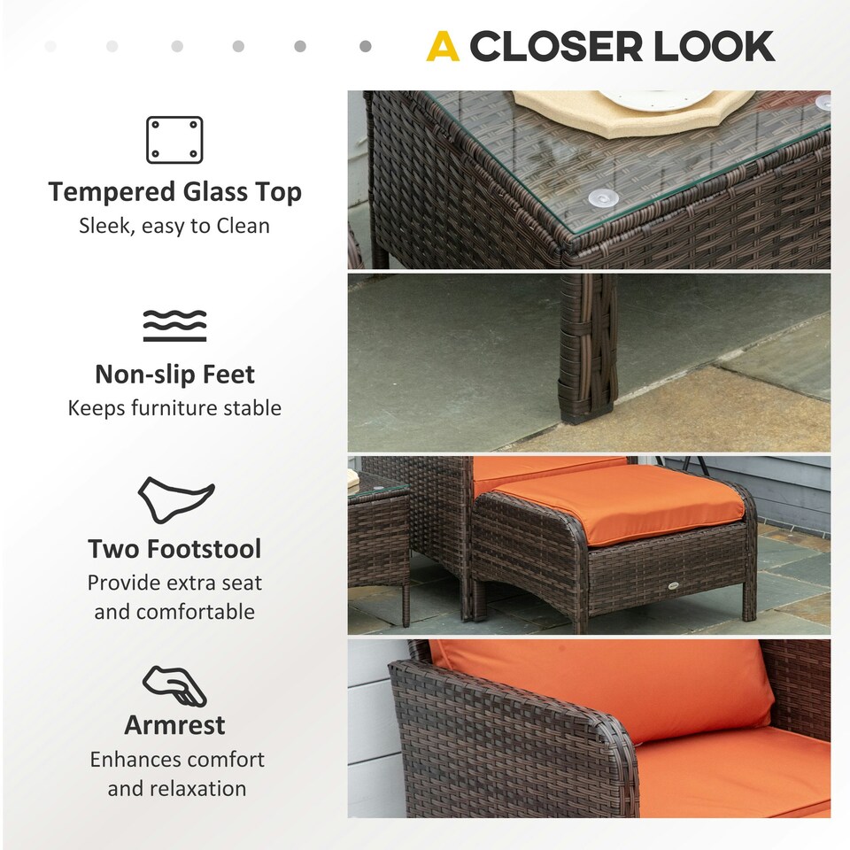image 1 of Outsunny 5 Pieces Outdoor Patio Furniture Set Wicker Conversation Set Brown