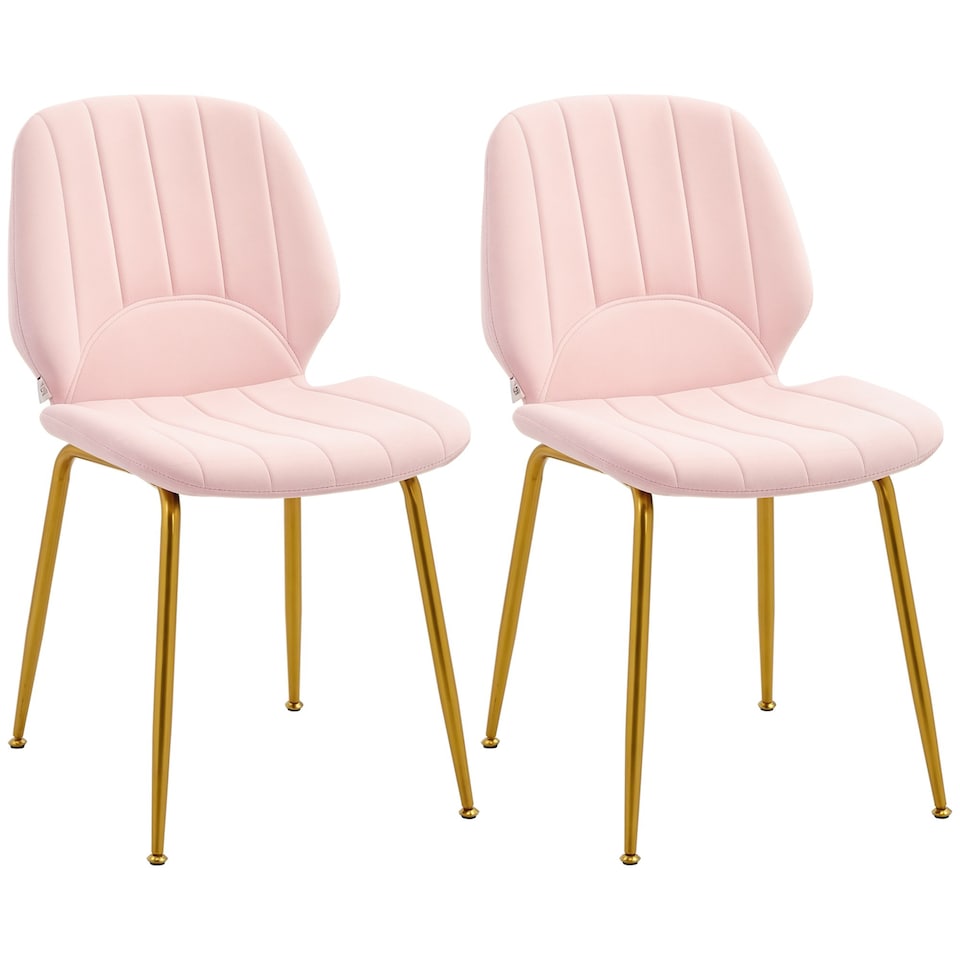 image 1 of HOMCOM Modern Dining Chairs Set of 2 with Padded Seat and Steel Legs, Pink