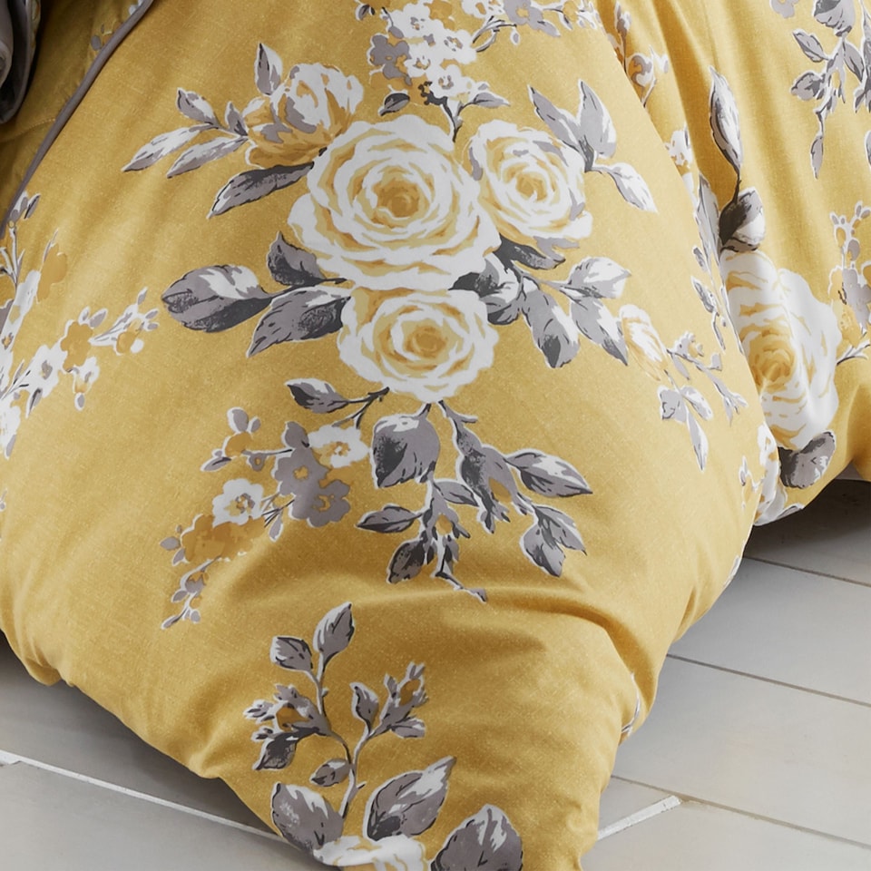 image 1 of Canterbury Floral Reversible Duvet Cover Set | Yellow | Ochre Yellow