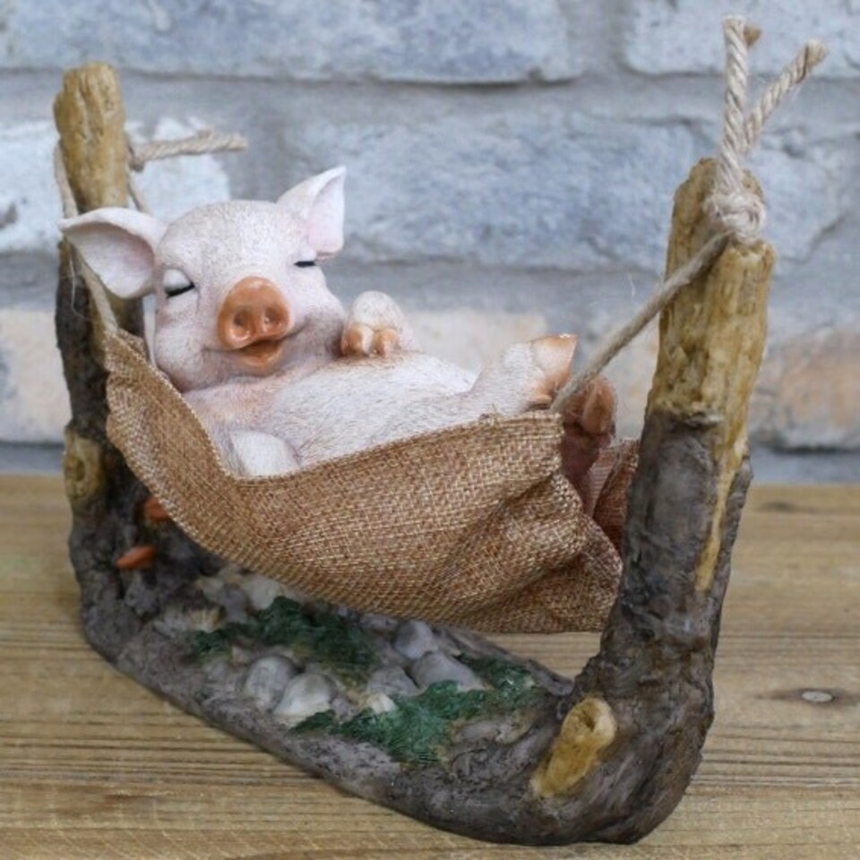 image 1 of Gifts Direct 2 U Swinging Pig in Hammock Figurine Ornament Brown