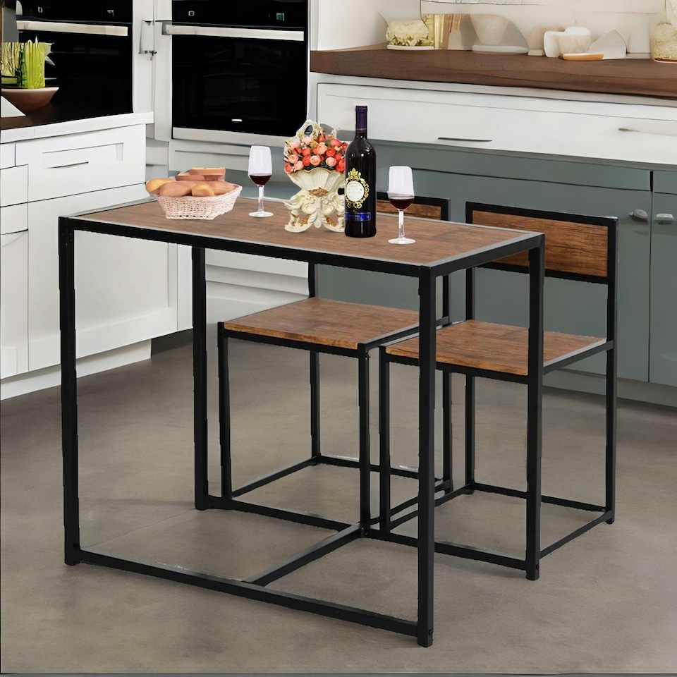 image 1 of Industrial 3-Piece Dining Rustic Table Set Brown