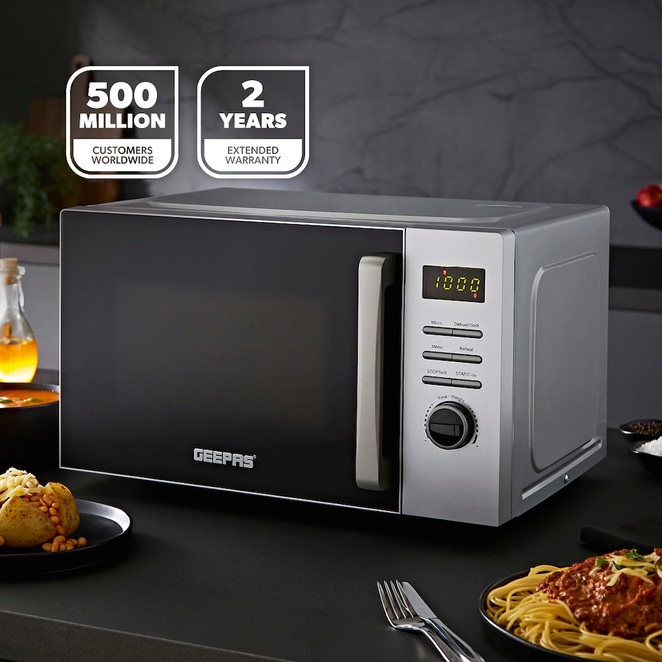image 1 of GEEPAS 23L Digital Microwave Oven 800W, 5 Power Levels Silver