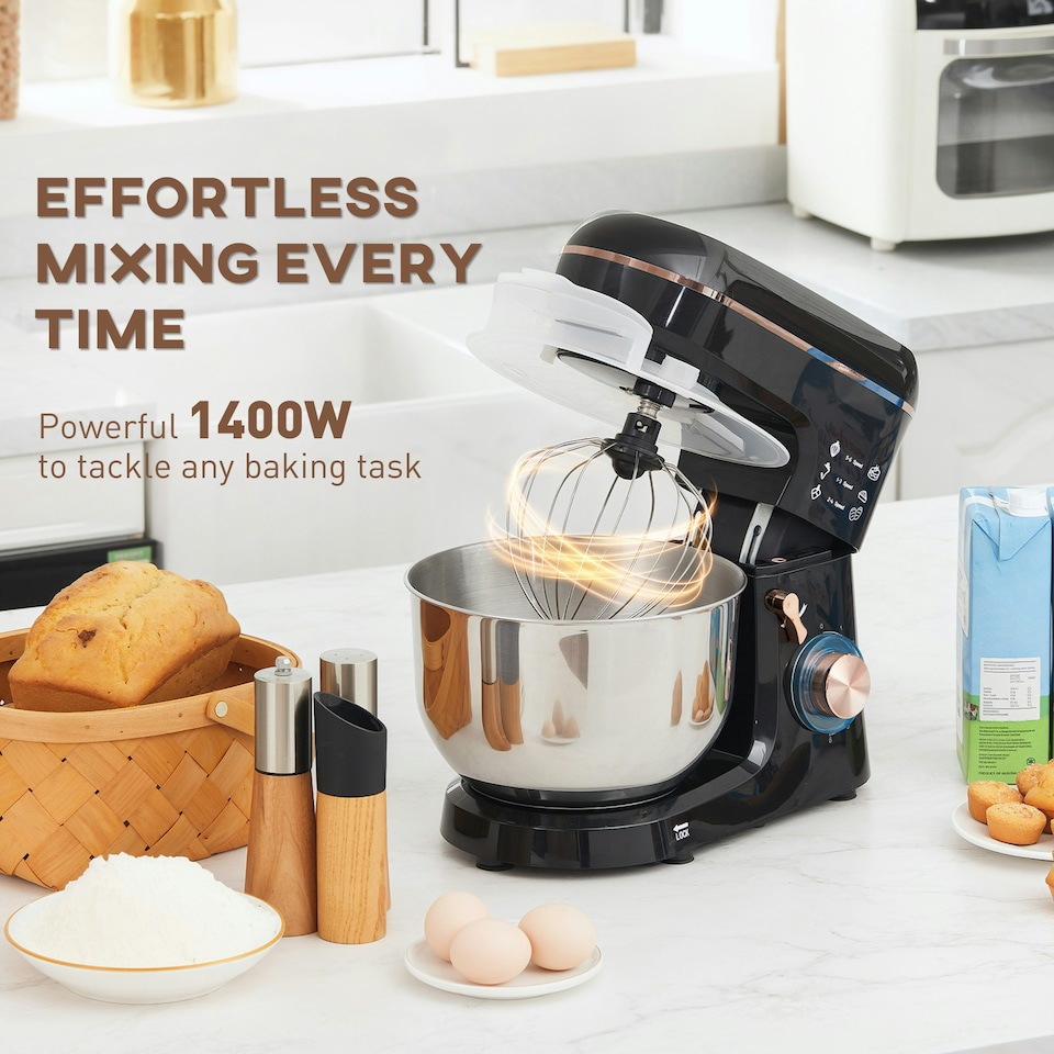 image 1 of HOMCOM Electric Stand Mixer, 5L Food Mixer with Dough Hook, Whisk, Black