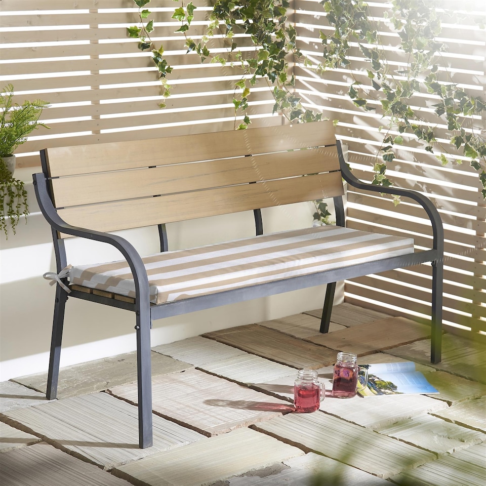 image 1 of Wide Striped Garden Bench Seat Pad Beige