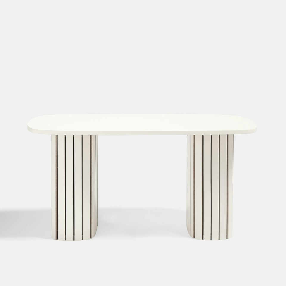 image 1 of OHS Ribbed Curved Home Furniture Living Room Decor Coffee Table Cream