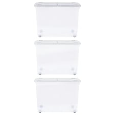1 x 45 Litre Strong Stackable Home Office Folding Split Lid Storage Container With Wheels Clear