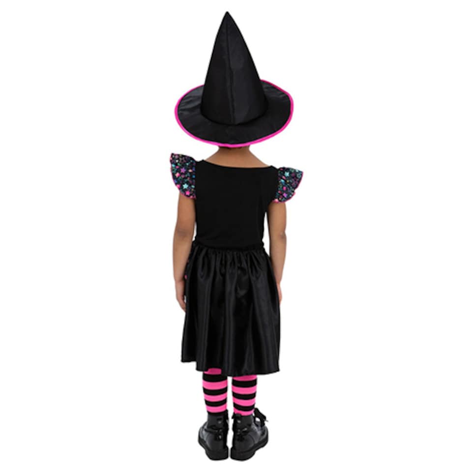 image 1 of Neon Star Witch Girls Fancy Dress Costume Kids Small - Age 4-6