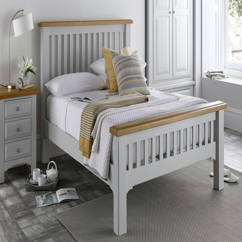 image 1 of 3ft Single Real oak & Light Grey Solid,strong,wood bed frame.Wooden bedstead