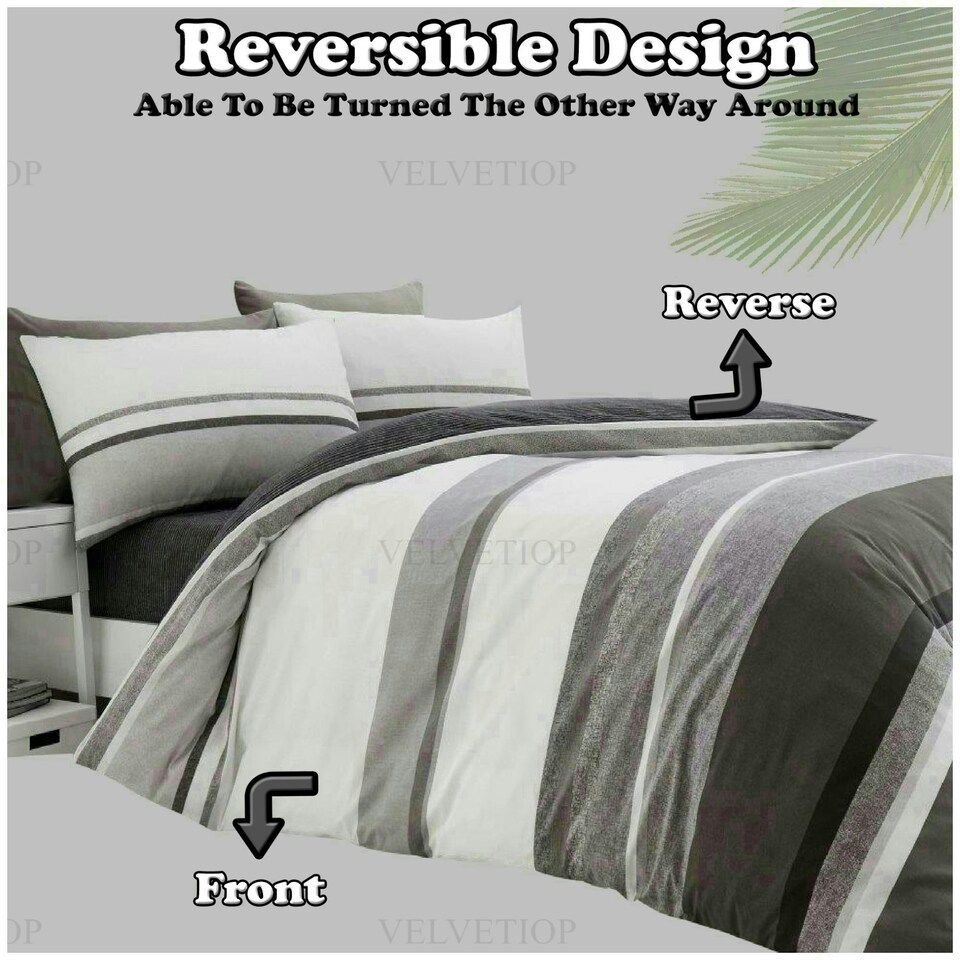 image 1 of VELVETIO Hudson Printed Duvet Cover Set Reversible Polycotton Easy Care Beddings Grey | Double