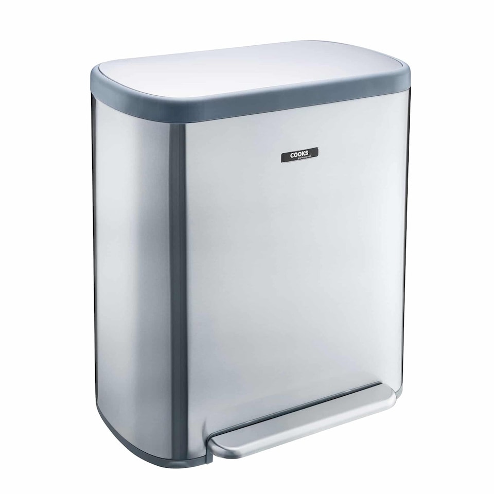 image 1 of Cooks Professional Recycle Bin 60L with Single Pedal, Dual Compartments & Soft Close Lid | Silver