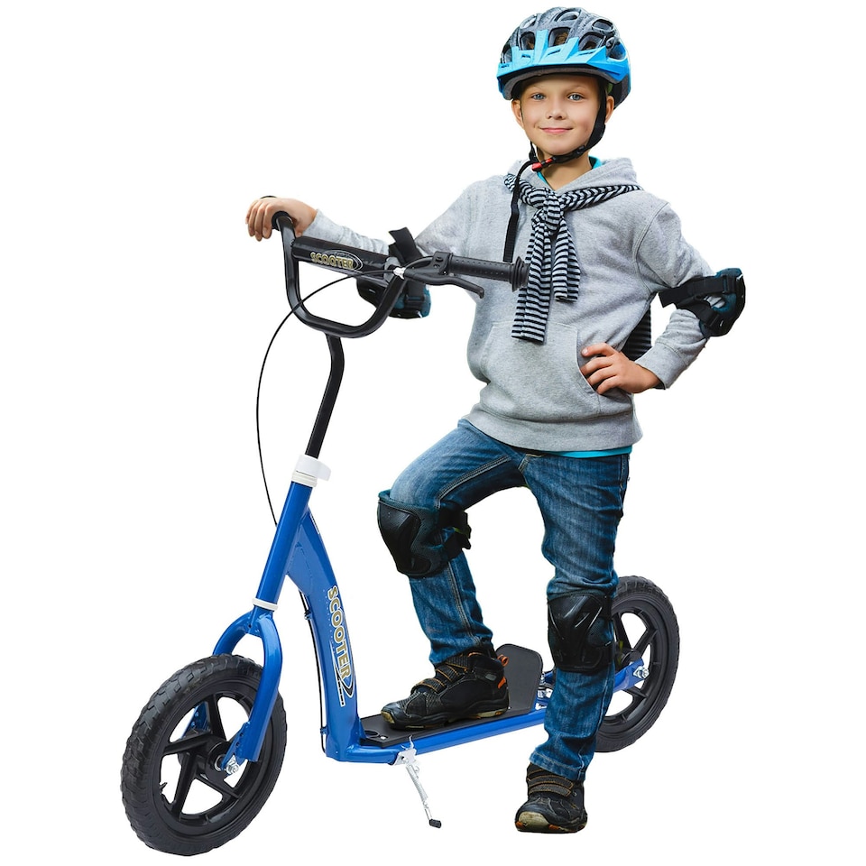 image 1 of HOMCOM Push Scooter, Teen Kids Scooter with 12" EVA Tyres, Blue