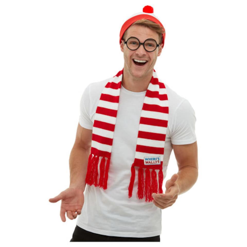 Where's Wally? Unisex Fancy Dress Costume Accessories Kit with Scarf | Multi | One Size