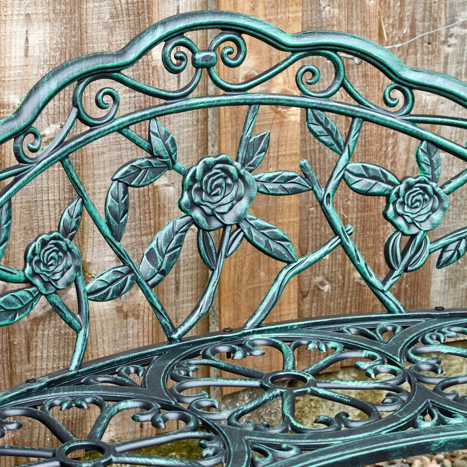image 1 of Cast Aluminium Garden Bench Metal Frame 2 Seater Patio Chair Outdoor Seating Grey