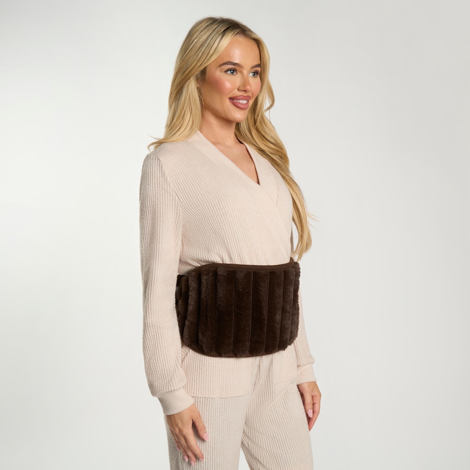 image 1 of OHS Ribbed Fleece Hot Water Bottle Belt Adjustable Heating Wrap | Brown