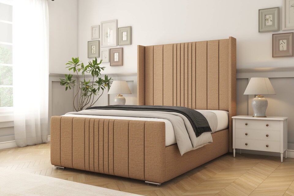 image 1 of Sloomy Hargrave Latte Dumfries Bed Frame With Mattress With 50"  Upholstered Wingback Headboard 2'6 Small Single