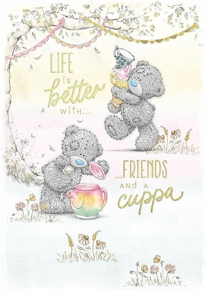 image 1 of Bears With Teapot And Teacups Life Is Better With Friends Open Blank Card