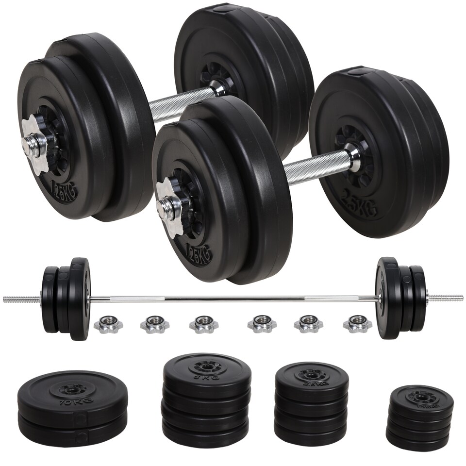 image 1 of HOMCOM Dumbbell and Barbell Set with 65kg Adjustable Weights, for Home Gym