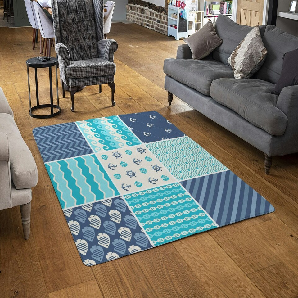 image 1 of Nautical Tiles (Rug) Blue | XL: 160x230cm