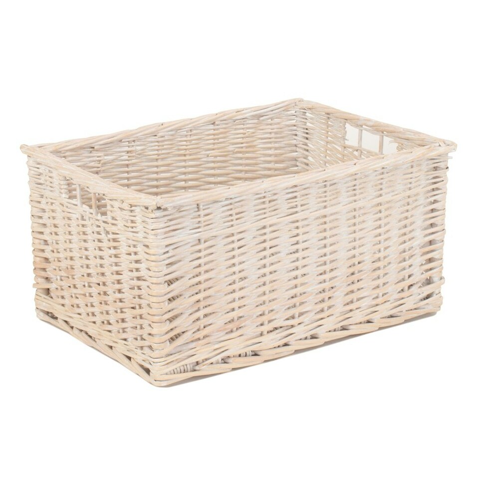 image 1 of White Wash Storage Wicker Open Basket White | White | L