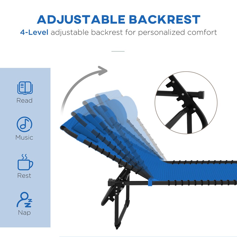 image 1 of Outsunny Foldable Sun Lounger, Outdoor 4 Level Adjustable Backrest Reclining Chaise Chair, Steel Frame Recliner Chair for Camping, Hiking, Navy Blue