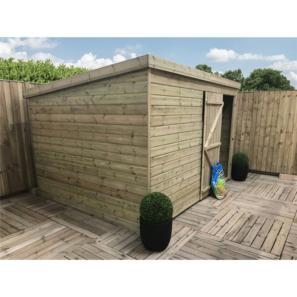 image 1 of 10 x 3 WINDOWLESS Garden Shed Pressure Treated T&G PENT Wooden Garden Shed + Single Door (10' x 3' / 10ft x 3ft) (10x3)