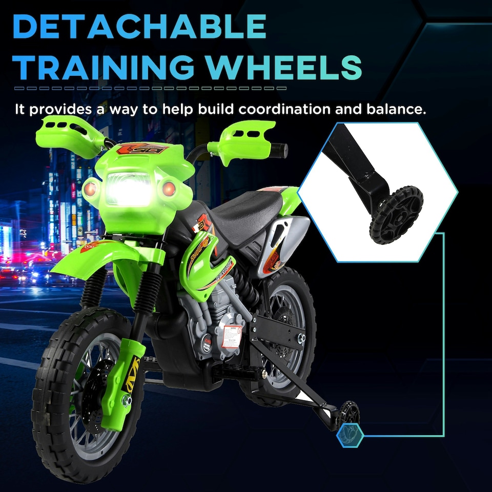 image 1 of HOMCOM 6V Kids Electric Motorbike Motorcycle Ride On for 3-6 Years Green