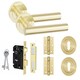 image 1 of Golden Grace Straight T-Bar Key Lock Door Handle Set in Satin Brass with Hinges and Mortise Lock | Gold | 1 Set