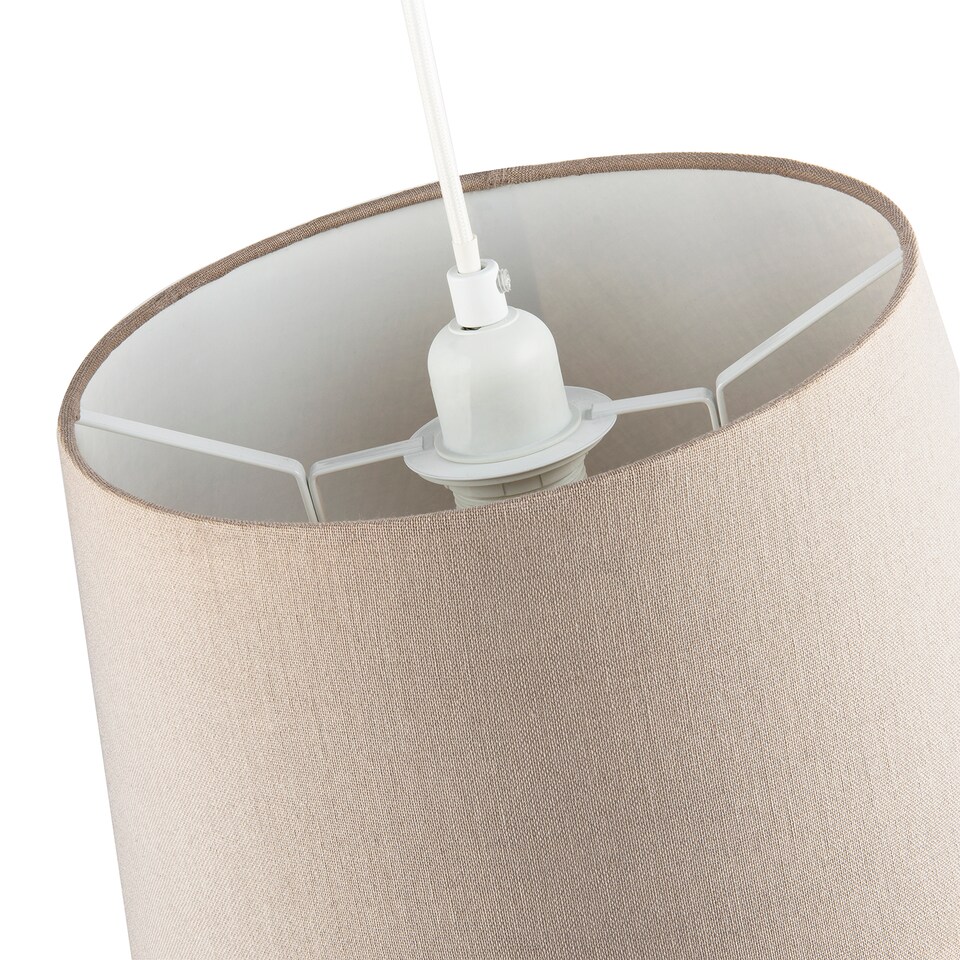 image 1 of Traditional Dark Taupe Linen Fabric Drum Lampshade with White Inner | Cream | 12"